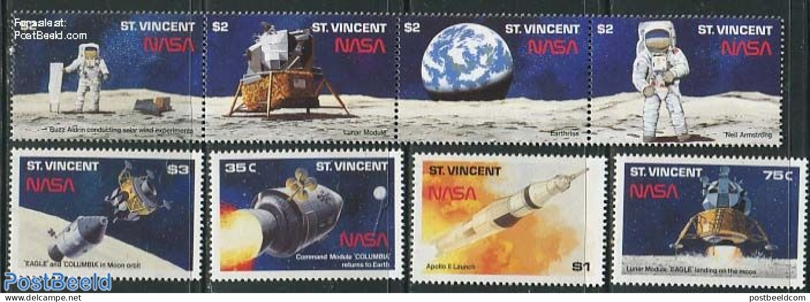 Saint Vincent 1989 Moonlanding 8v, Mint NH, Transport - Space Exploration - St.Vincent (1979-...)