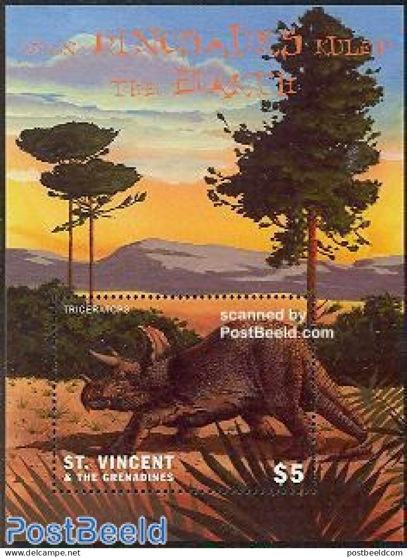 Saint Vincent 2001 Triceratops S/s, Mint NH, Nature - Prehistoric Animals - Préhistoriques