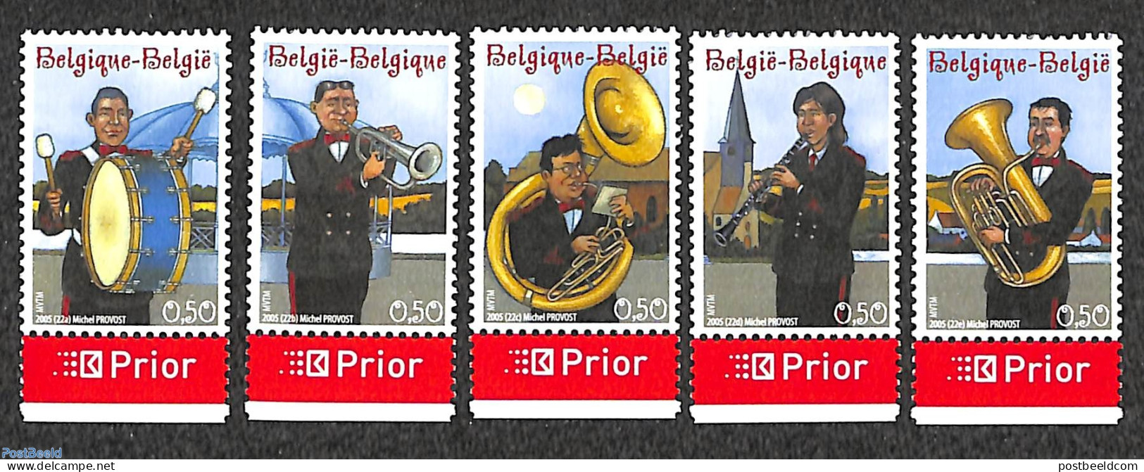 Belgium 2005 Music Bands 5v, Mint NH, Performance Art - Music - Musical Instruments - Unused Stamps