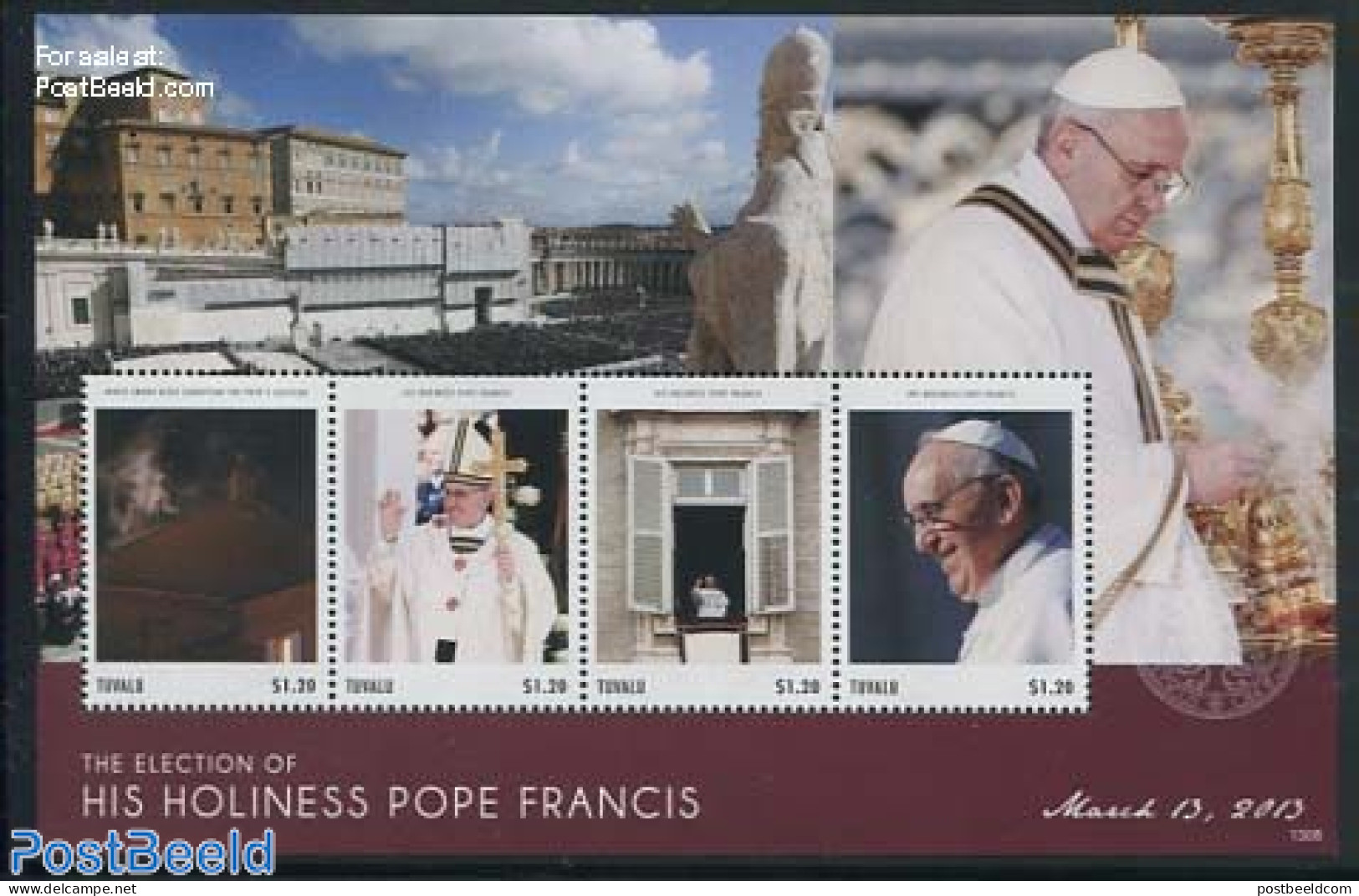 Tuvalu 2013 Pope Francis 4v M/s, Mint NH, Religion - Pope - Religion - Päpste