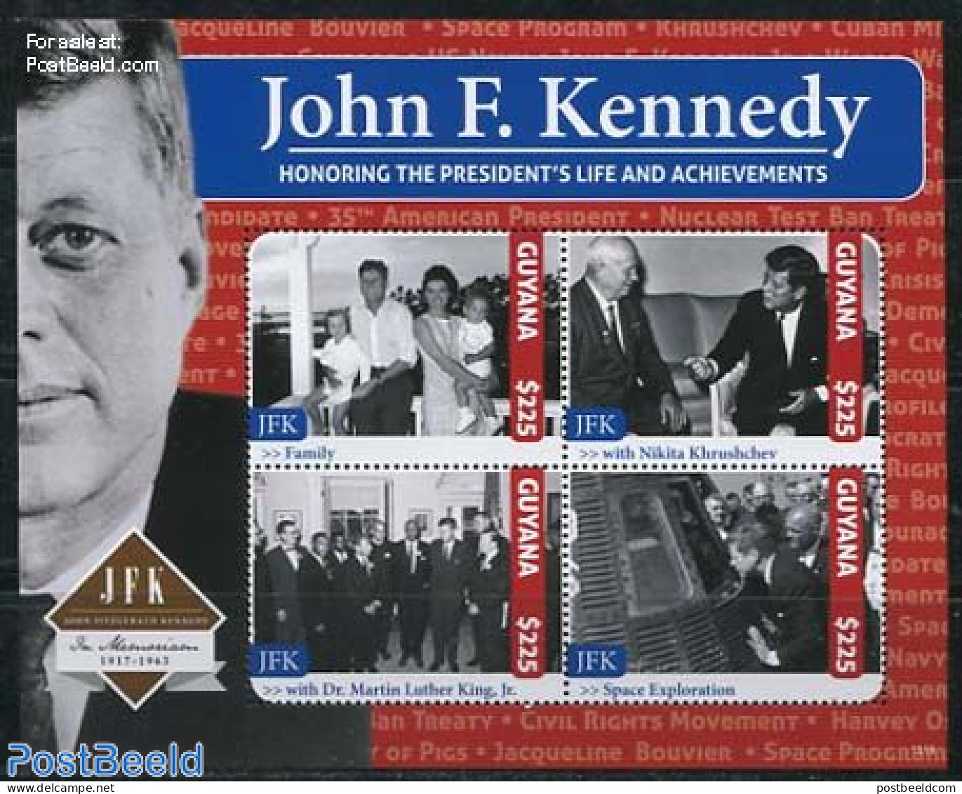 Guyana 2013 J.F. Kennedy 4v M/s, Mint NH, History - Transport - American Presidents - Space Exploration - Guyana (1966-...)