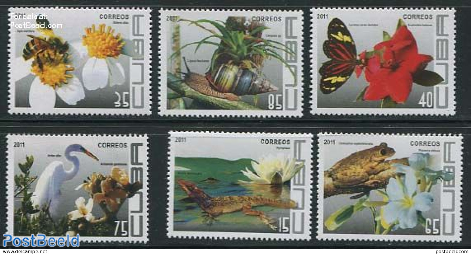 Cuba 2011 Flora & Fauna 6v, Mint NH, Nature - Animals (others & Mixed) - Bees - Birds - Butterflies - Flowers & Plants.. - Unused Stamps