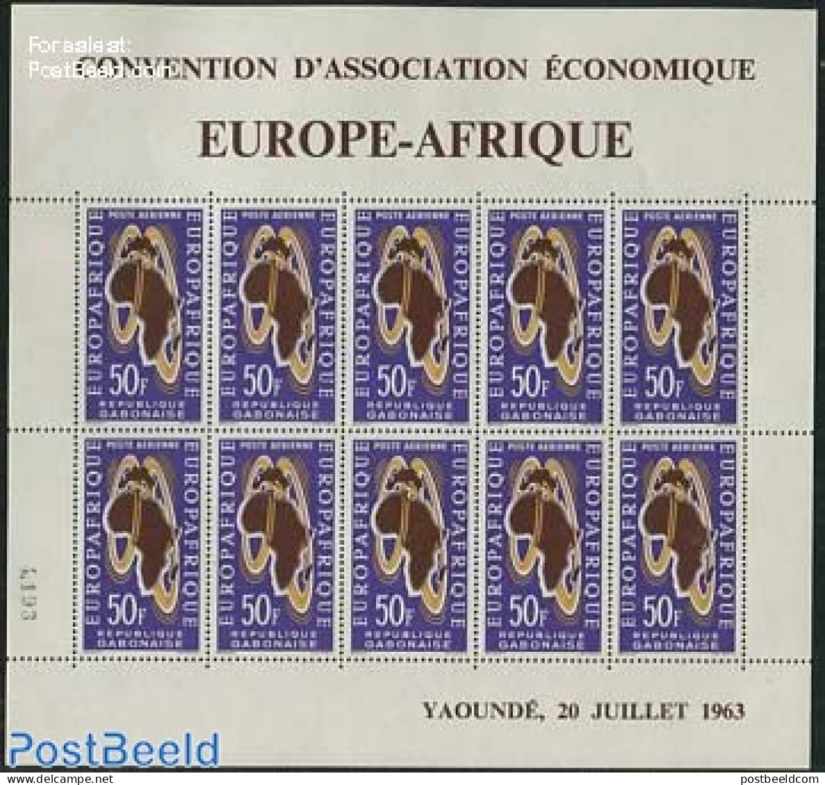 Gabon 1963 Europafrique 1v, M/s, Mint NH, History - Various - Afriqueeurope - Maps - Unused Stamps