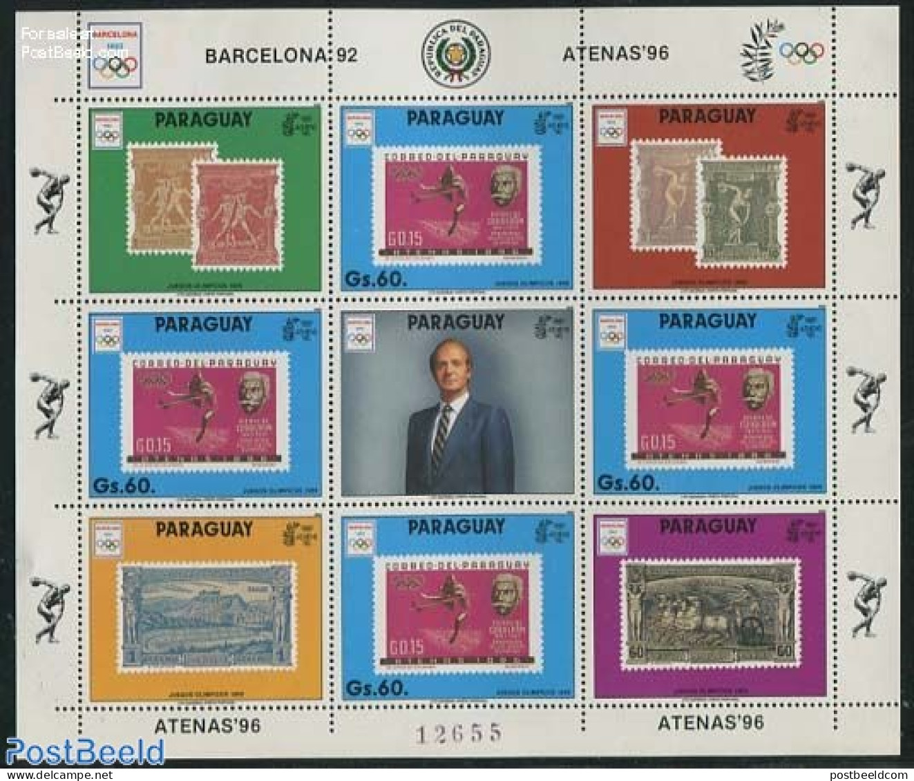 Paraguay 1990 Barcelona 92 M/s, Mint NH, Sport - Athletics - Olympic Games - Stamps On Stamps - Atletiek