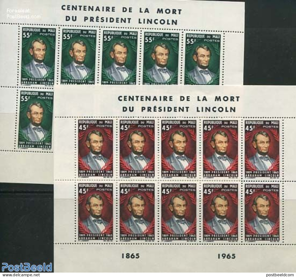 Mali 1965 Abraham Lincoln 2 M/s, Mint NH, History - American Presidents - Mali (1959-...)
