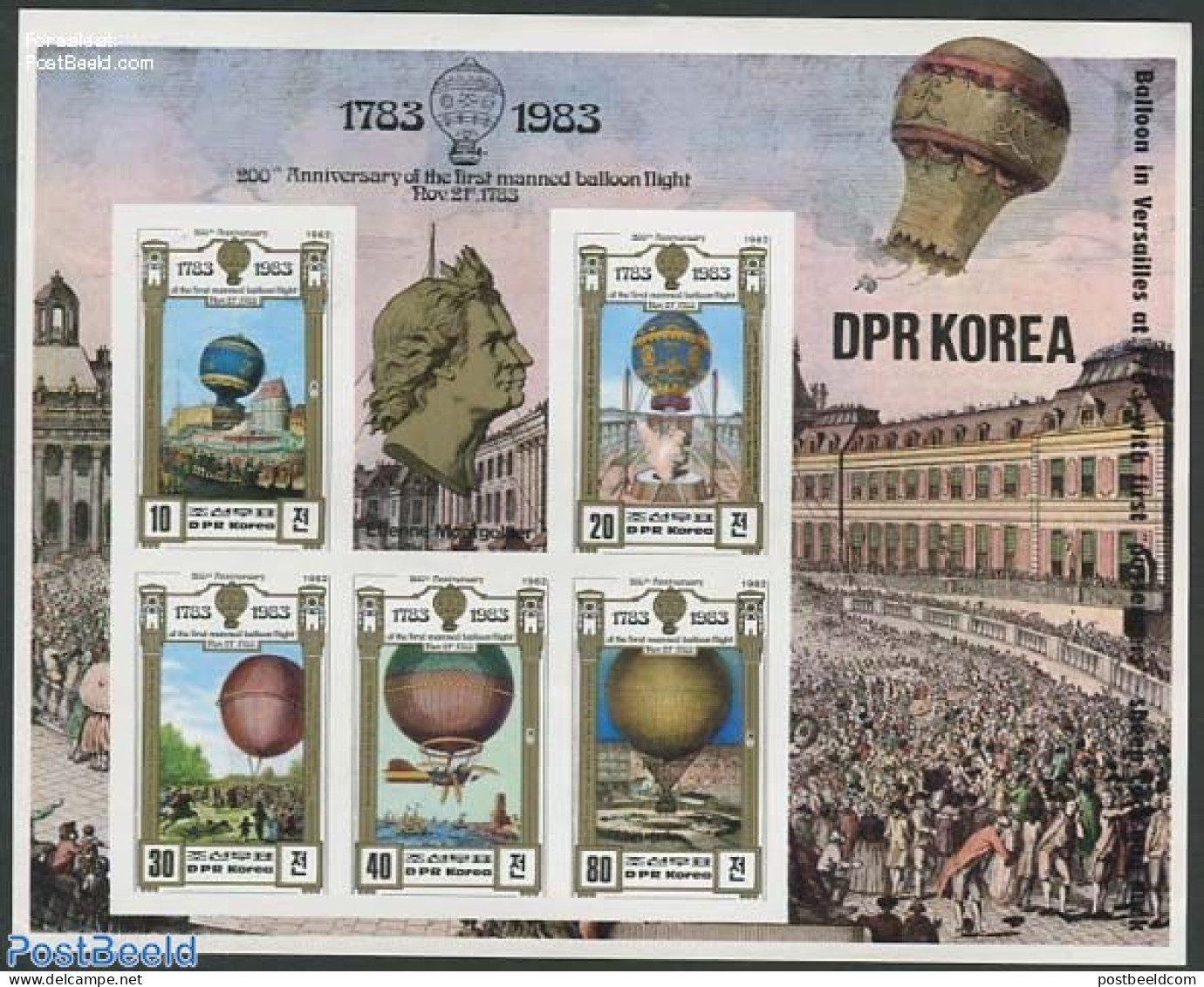 Korea, North 1983 200 Years Aviation 5v M/s, Imperforated, Mint NH, Transport - Balloons - Montgolfières