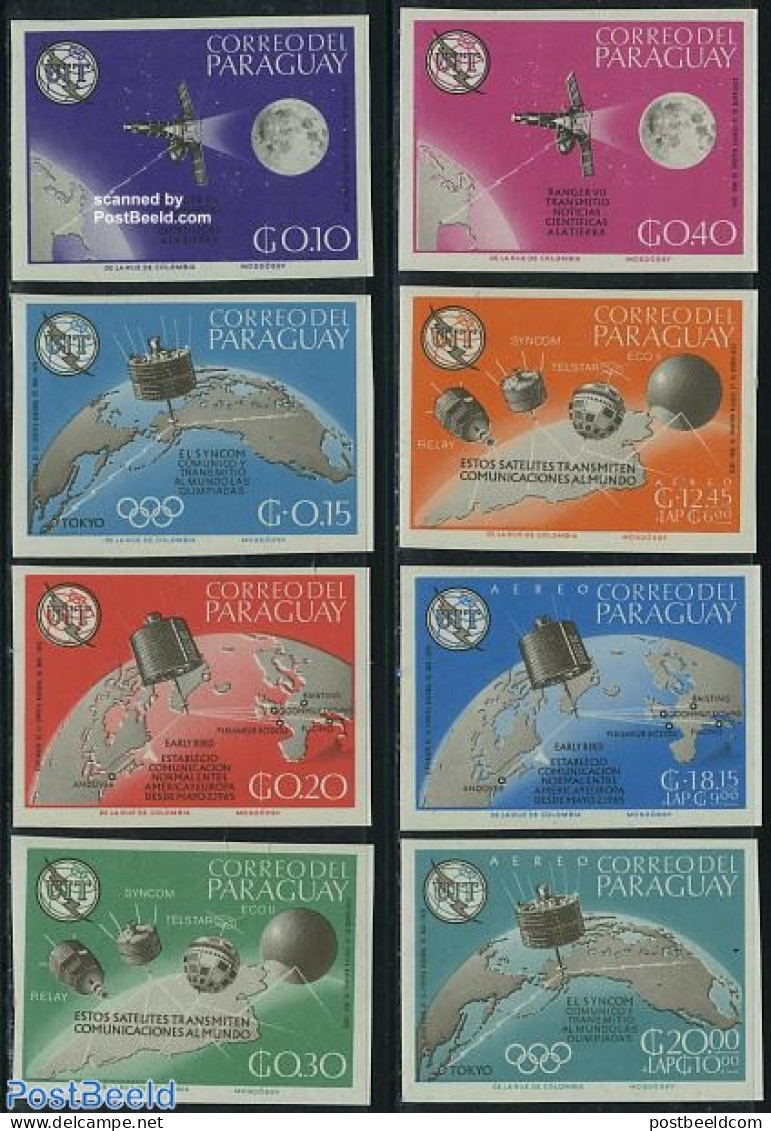 Paraguay 1965 ITU Centenary 8v Imperforated, Mint NH, Science - Transport - Various - Telecommunication - Space Explor.. - Telekom