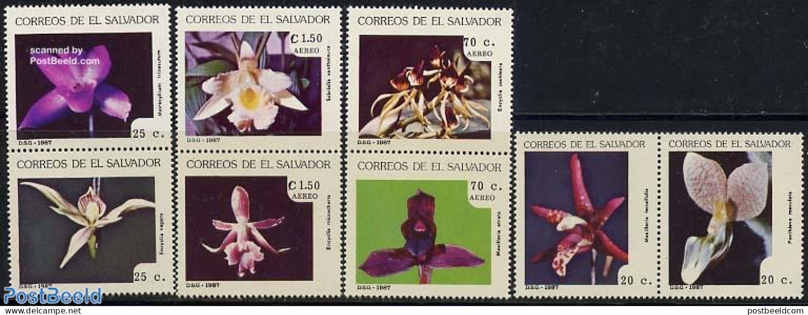 El Salvador 1987 Orchids 4x2v [:], Mint NH, Nature - Flowers & Plants - Orchids - Salvador