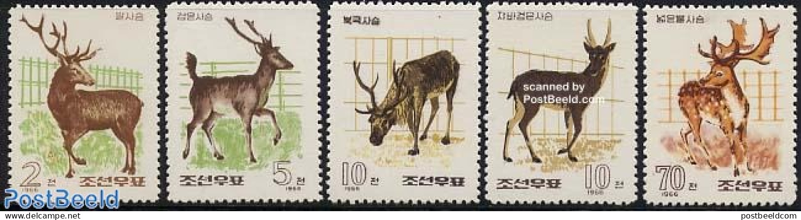 Korea, North 1966 Deers 5v, Mint NH, Nature - Animals (others & Mixed) - Deer - Korea (Nord-)