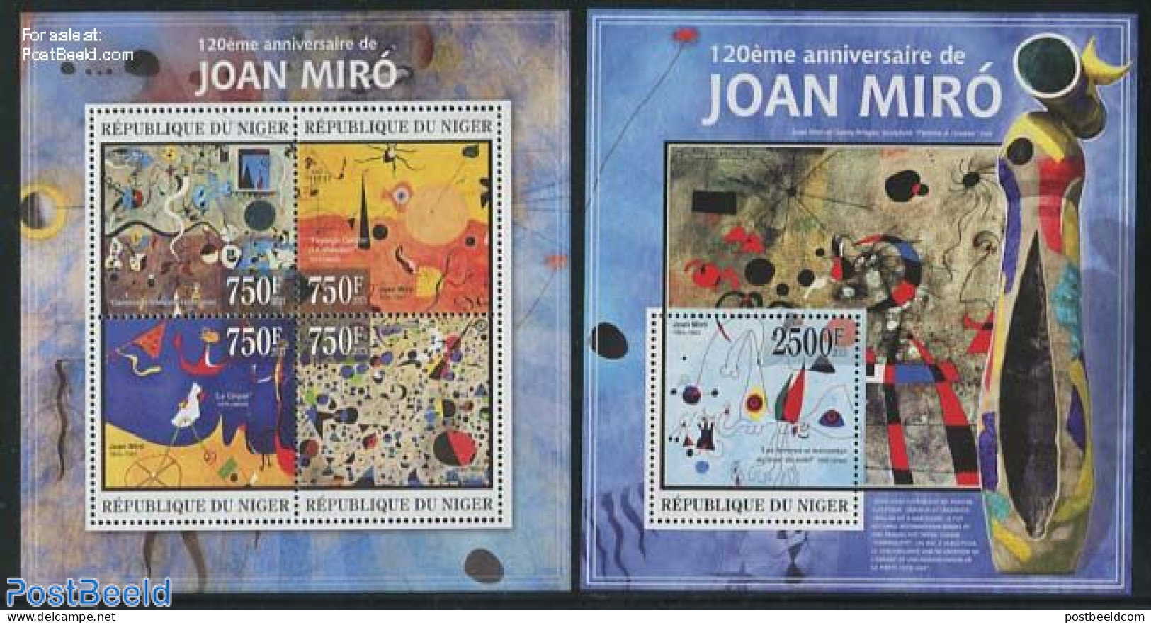 Niger 2013 Joan Miro 2 S/s, Mint NH, Art - Modern Art (1850-present) - Paintings - Niger (1960-...)