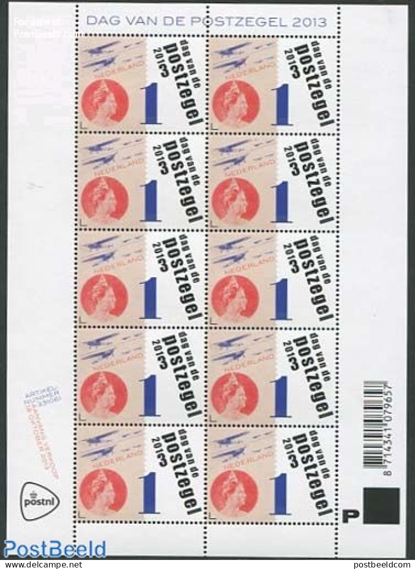 Netherlands 2013 Stamp Day M/s, Mint NH, Transport - Stamp Day - Stamps On Stamps - Aircraft & Aviation - Nuovi