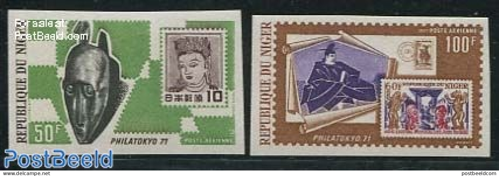 Niger 1971 Philatokyo 2v, Imperforated, Mint NH, Stamps On Stamps - Stamps On Stamps