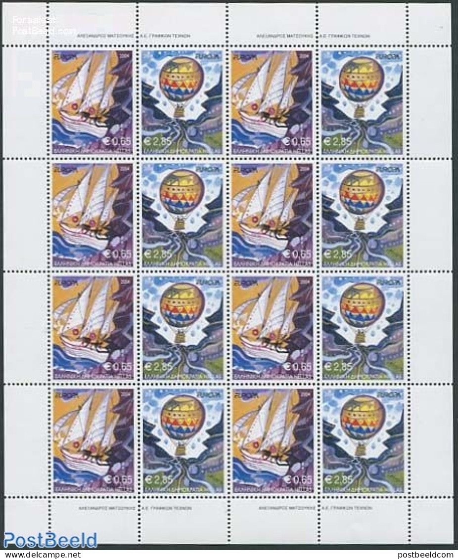 Greece 2004 Europa 2 M/ss, Mint NH, History - Transport - Europa (cept) - Balloons - Ships And Boats - Nuevos