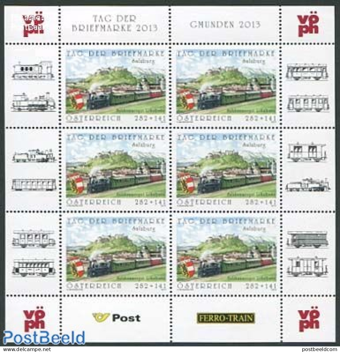 Austria 2013 Stamp Day M/s, Mint NH, History - Transport - Coat Of Arms - Stamp Day - Railways - Ongebruikt