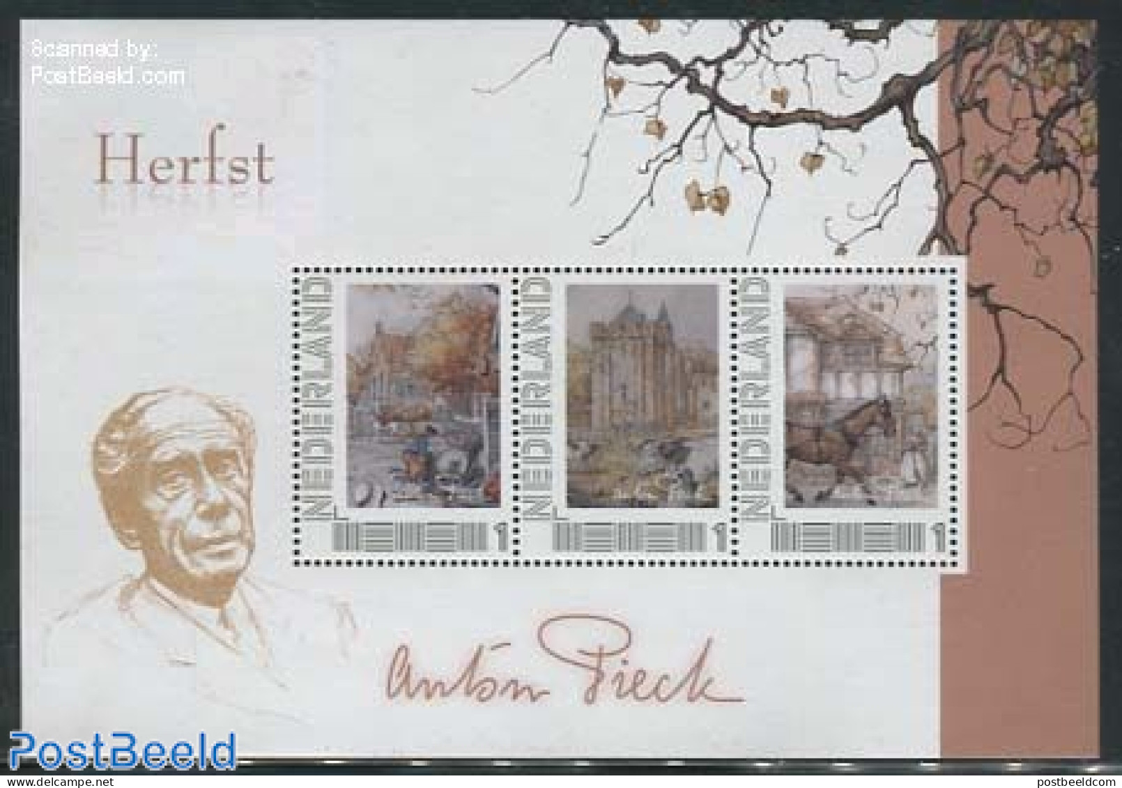 Netherlands - Personal Stamps TNT/PNL 2013 Anton Pieck 3v M/s, Autumn, Mint NH, Nature - Cattle - Horses - Art - Castl.. - Kastelen