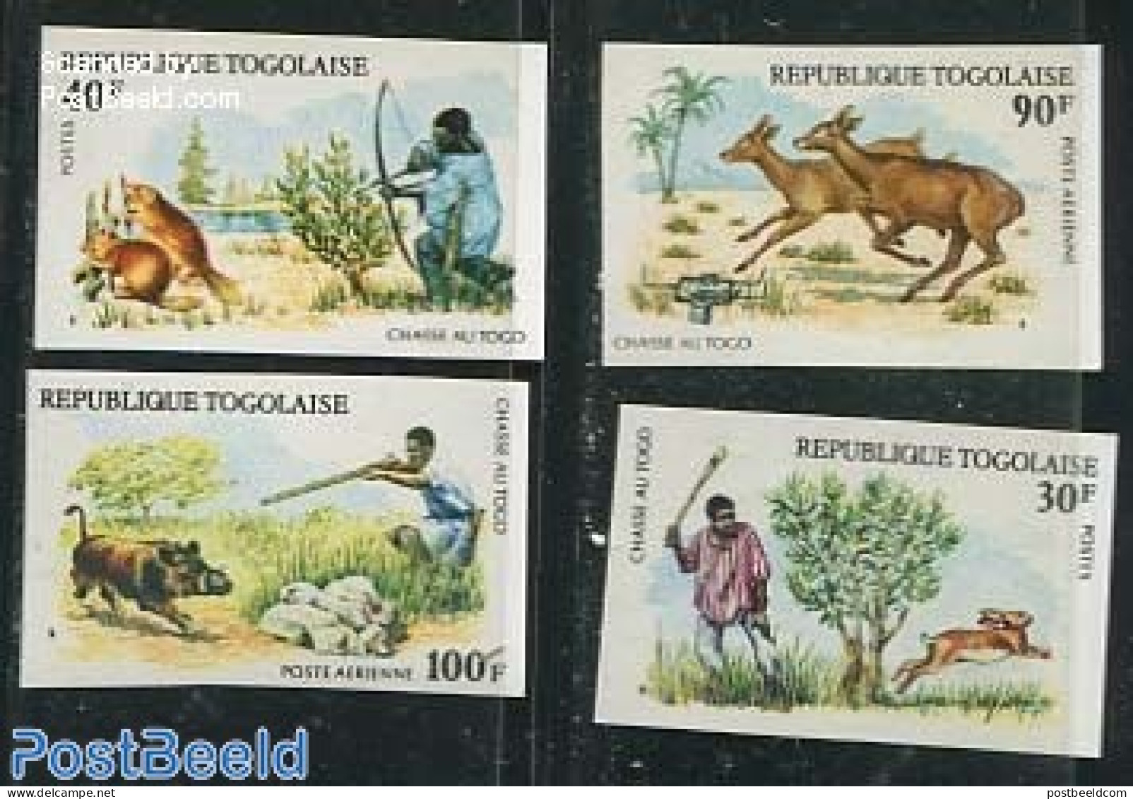 Togo 1975 Hunting 4v, Imperforated, Mint NH, Nature - Animals (others & Mixed) - Hunting - Togo (1960-...)