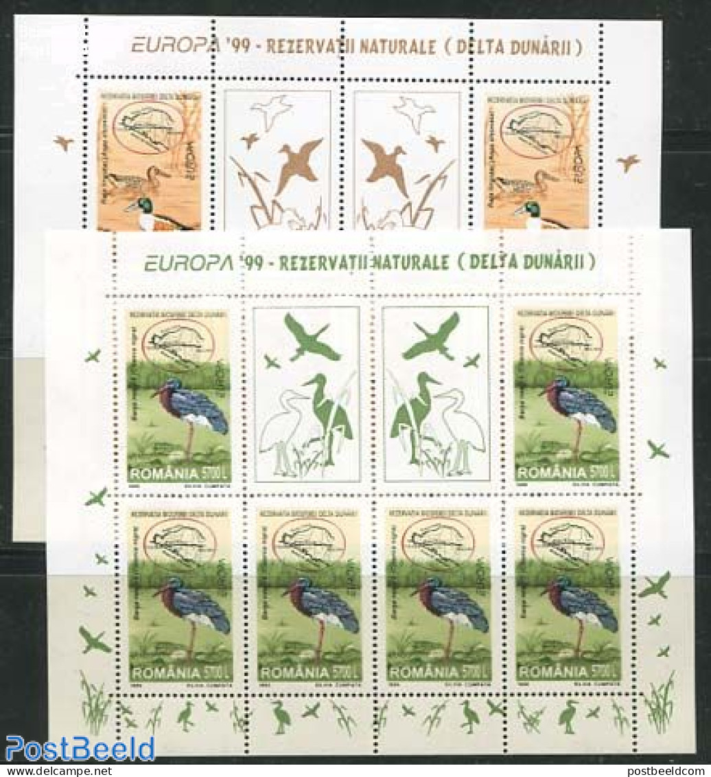 Romania 1999 Europa Parks 2 M/s, Mint NH, History - Nature - Europa (cept) - Birds - Ducks - National Parks - Storks - Nuevos