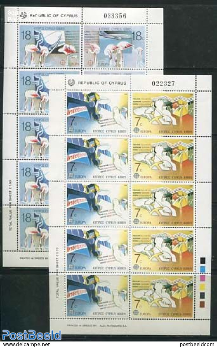 Cyprus 1988 Europa, 2 M/ss, Mint NH, History - Nature - Transport - Europa (cept) - Birds - Aircraft & Aviation - Flam.. - Unused Stamps