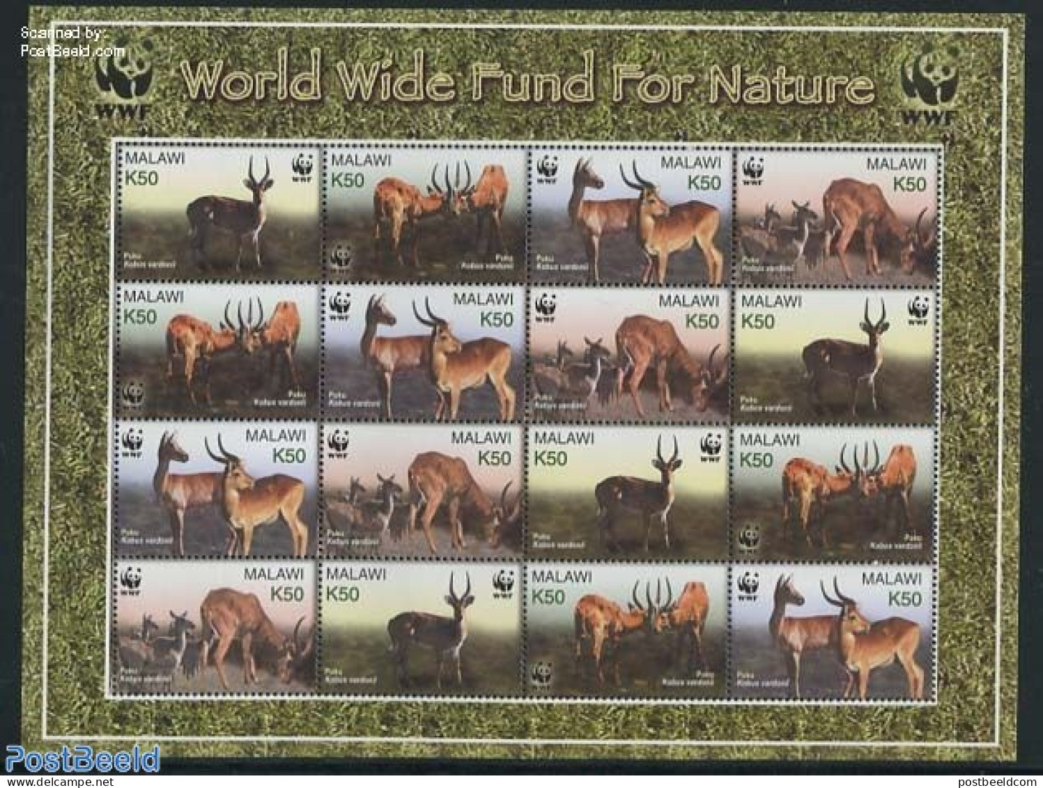 Malawi 2003 WWF, Puku M/s With 4 Sets, Mint NH, Nature - Animals (others & Mixed) - World Wildlife Fund (WWF) - Malawi (1964-...)