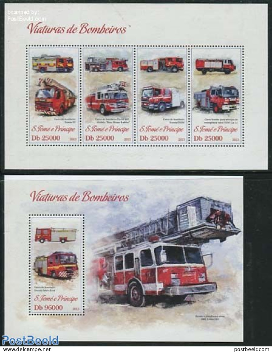 Sao Tome/Principe 2013 Fire Engines 2 S/s, Mint NH, Transport - Automobiles - Fire Fighters & Prevention - Cars