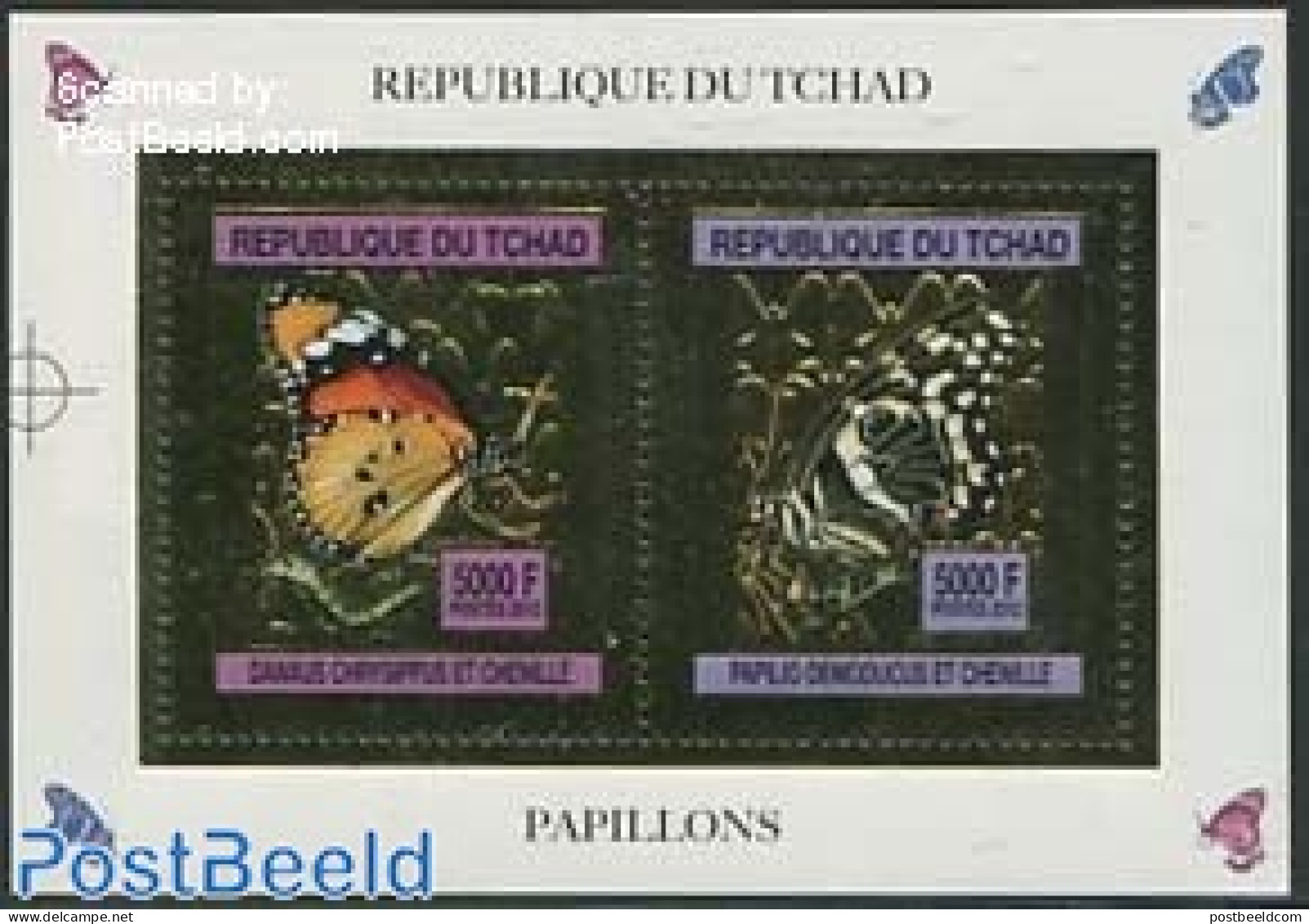 Chad 2012 Butterflies, Gold 2v M/s, Mint NH, Nature - Butterflies - Autres & Non Classés