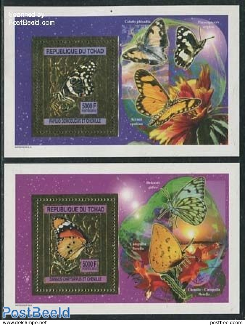 Chad 2012 Butterflies, Gold 2 S/s, Mint NH, Nature - Butterflies - Altri & Non Classificati