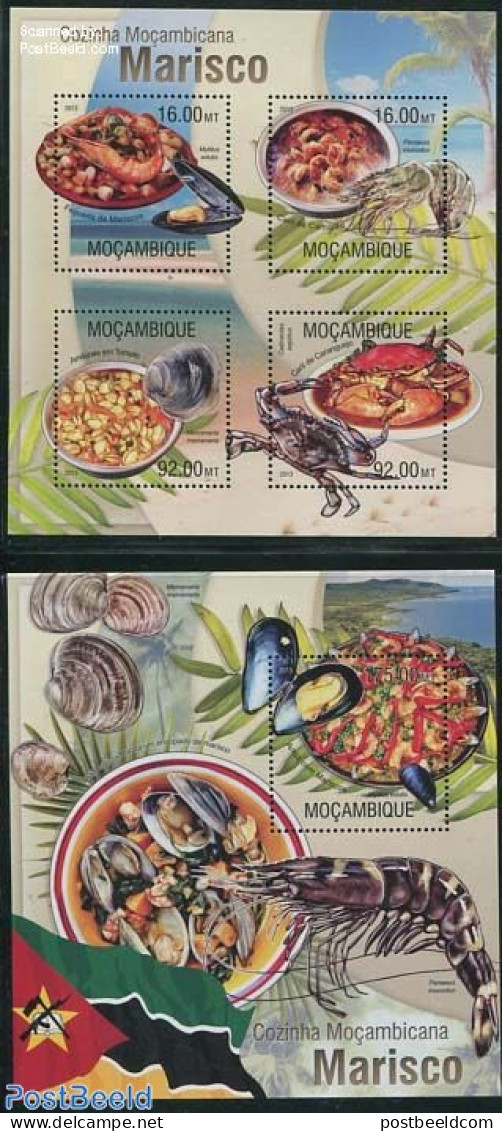 Mozambique 2013 Shells In The Kitchen 2 S/s, Mint NH, Health - Nature - Food & Drink - Shells & Crustaceans - Alimentation