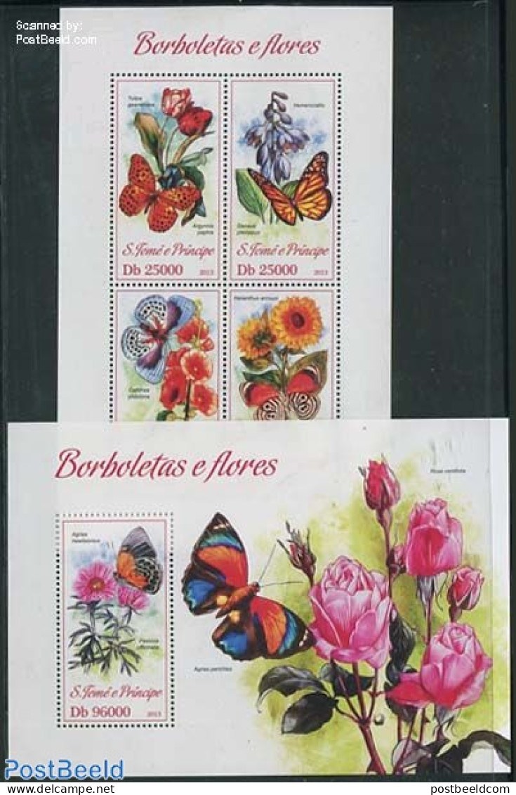 Sao Tome/Principe 2013 Flowers & Butterflies 2 S/s, Mint NH, Nature - Butterflies - Flowers & Plants - Sao Tome And Principe