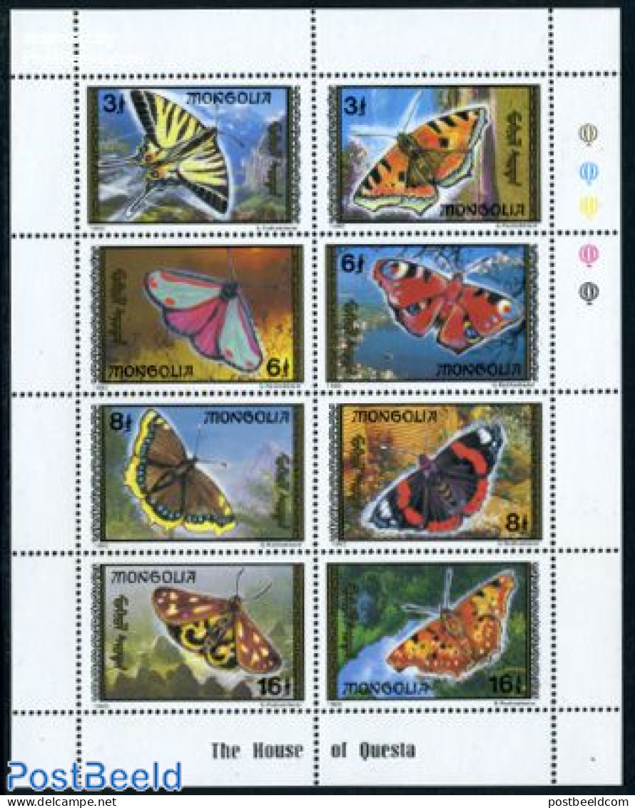 Mongolia 1992 Butterflies 8v M/s, Mint NH, Nature - Butterflies - Mongolia