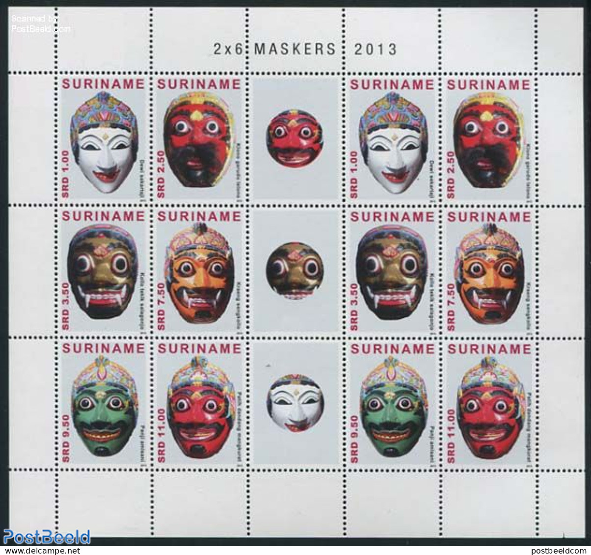 Suriname, Republic 2013 Masks M/s, Mint NH, Various - Folklore - Suriname