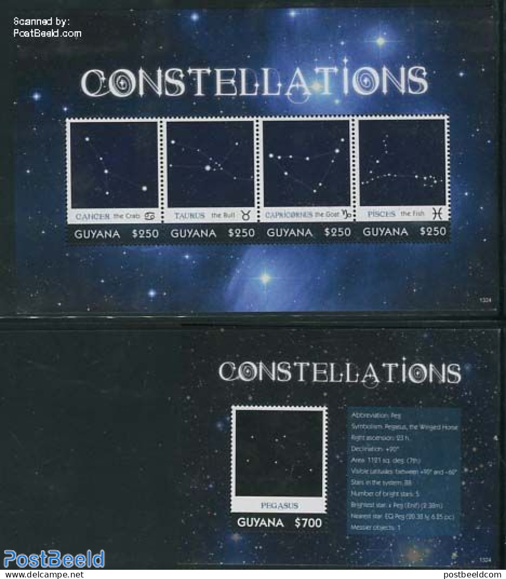 Guyana 2013 Constellations 2 S/s, Mint NH, Science - Astronomy - Astrology