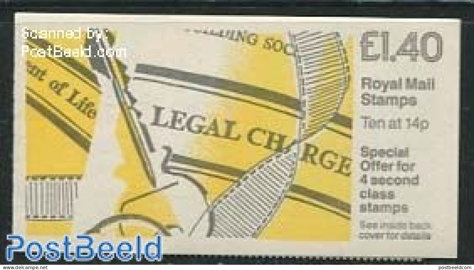 Great Britain 1988 Definitives Booklet, Legal Charge Design, Selvedge At Right, Mint NH, Stamp Booklets - Ungebraucht