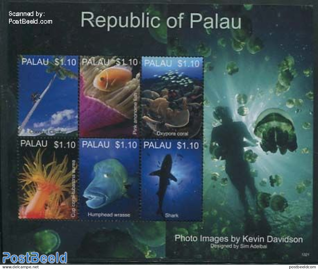 Palau 2013 Underwater Photography 6v M/s, Mint NH, Nature - Fish - Shells & Crustaceans - Trees & Forests - Poissons