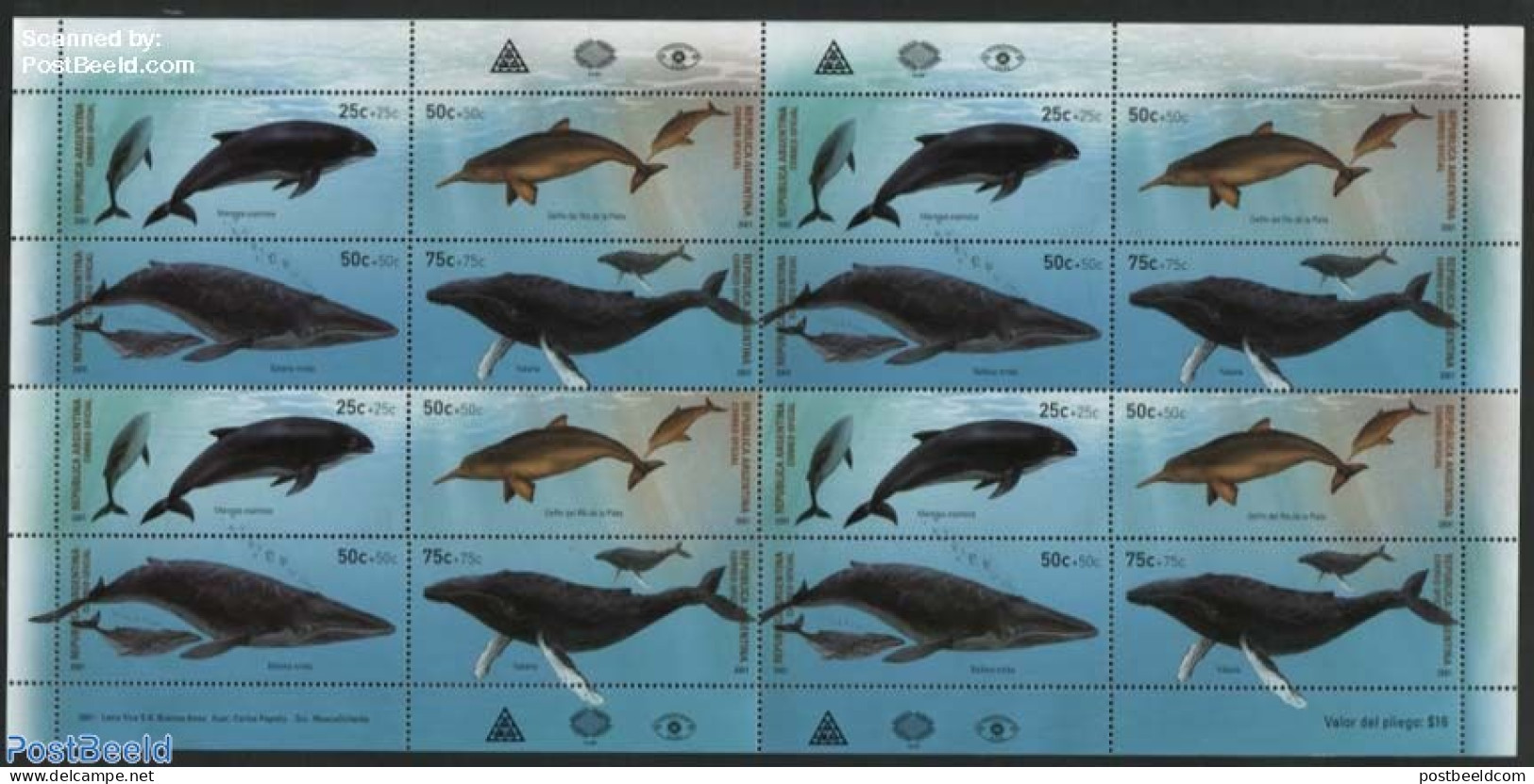 Argentina 2001 Sea Mammals 4x4v M/s, Mint NH, Nature - Sea Mammals - Unused Stamps