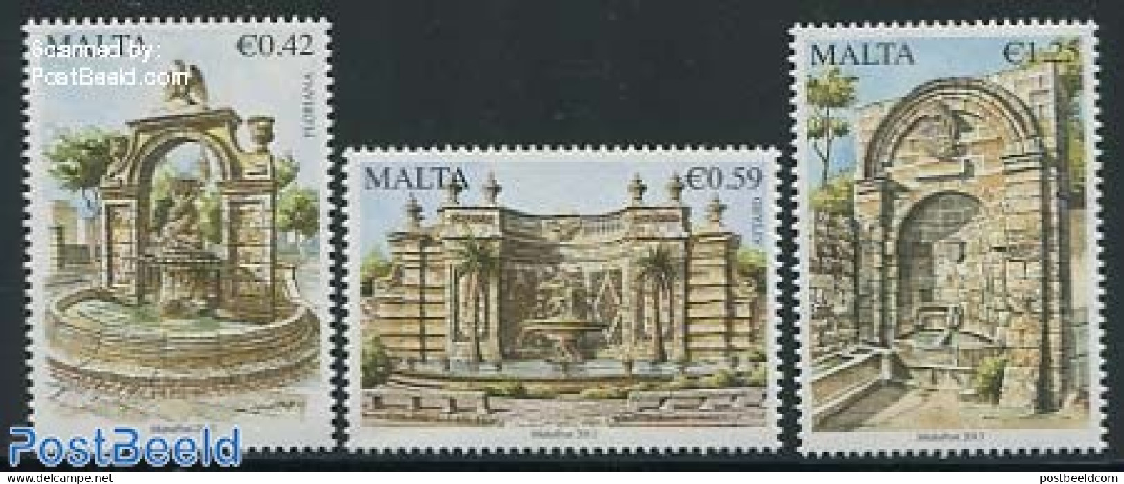 Malta 2013 Fountains 3v, Mint NH, Nature - Water, Dams & Falls - Malta