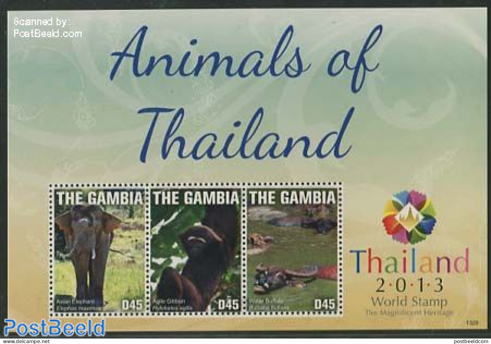 Gambia 2013 Animals Of Thailand 3v M/s, Mint NH, Nature - Animals (others & Mixed) - Elephants - Monkeys - Gambia (...-1964)