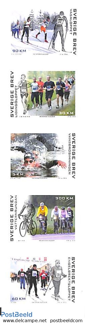 Sweden 2014 Sport 5v S-a, Mint NH, Sport - Athletics - Cycling - Skiing - Sport (other And Mixed) - Swimming - Neufs