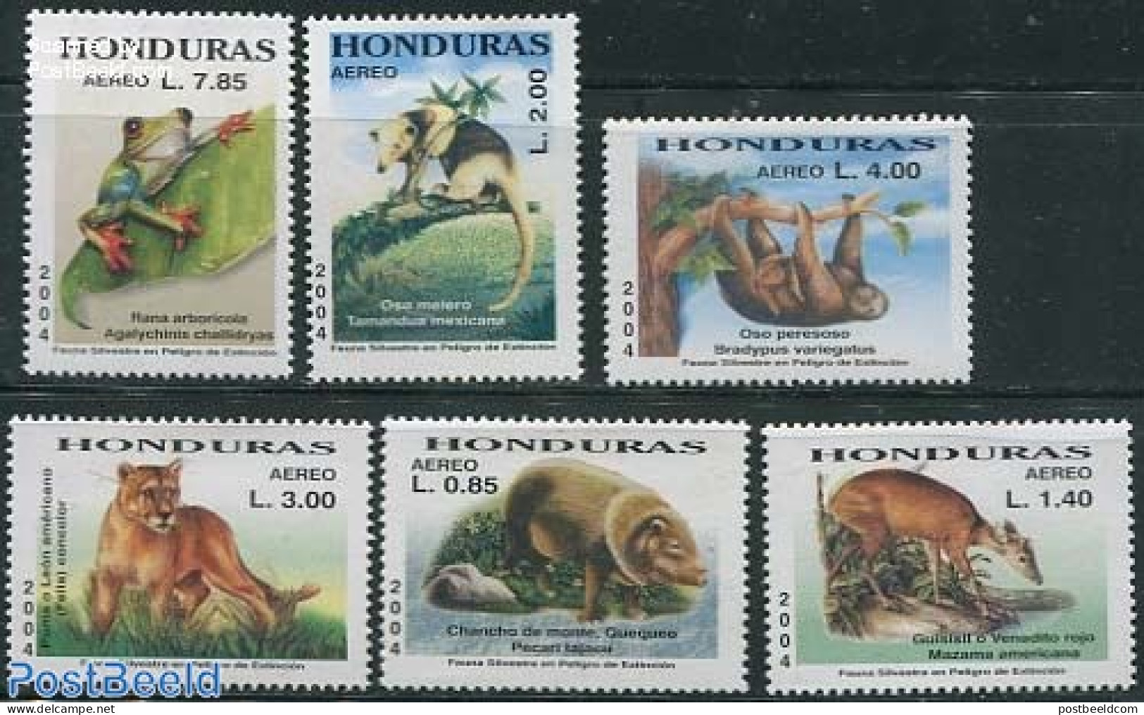 Honduras 2004 Animals 6v, Low Values, Mint NH, Nature - Animals (others & Mixed) - Cat Family - Frogs & Toads - Honduras