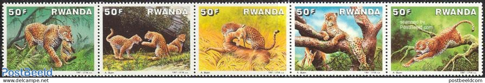 Rwanda 1987 Leopard 5v [::::], Mint NH, Nature - Animals (others & Mixed) - Cat Family - Andere & Zonder Classificatie