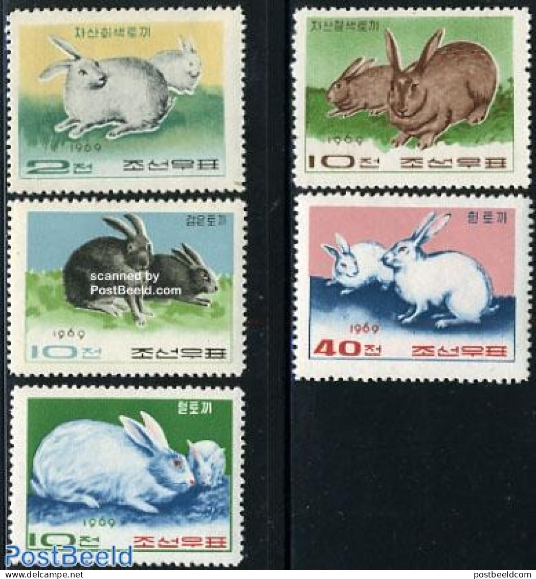 Korea, North 1969 Rabbits 5v, Mint NH, Nature - Animals (others & Mixed) - Rabbits / Hares - Korea (Nord-)