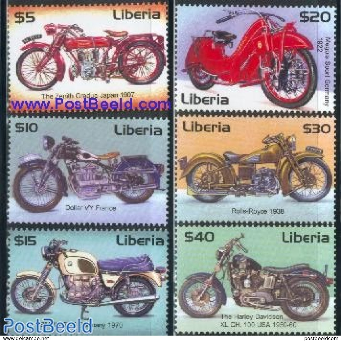 Liberia 2001 Motor Cycles 6v, Mint NH, Transport - Motorcycles - Motorfietsen