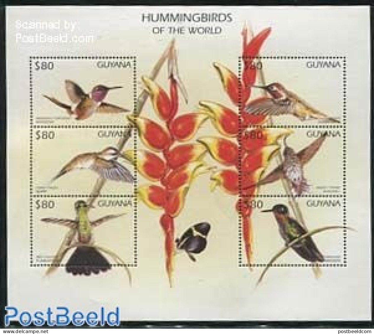 Guyana 1997 Hummingbirds 6v M/s, Mint NH, Nature - Birds - Woodpeckers - Hummingbirds - Guyane (1966-...)