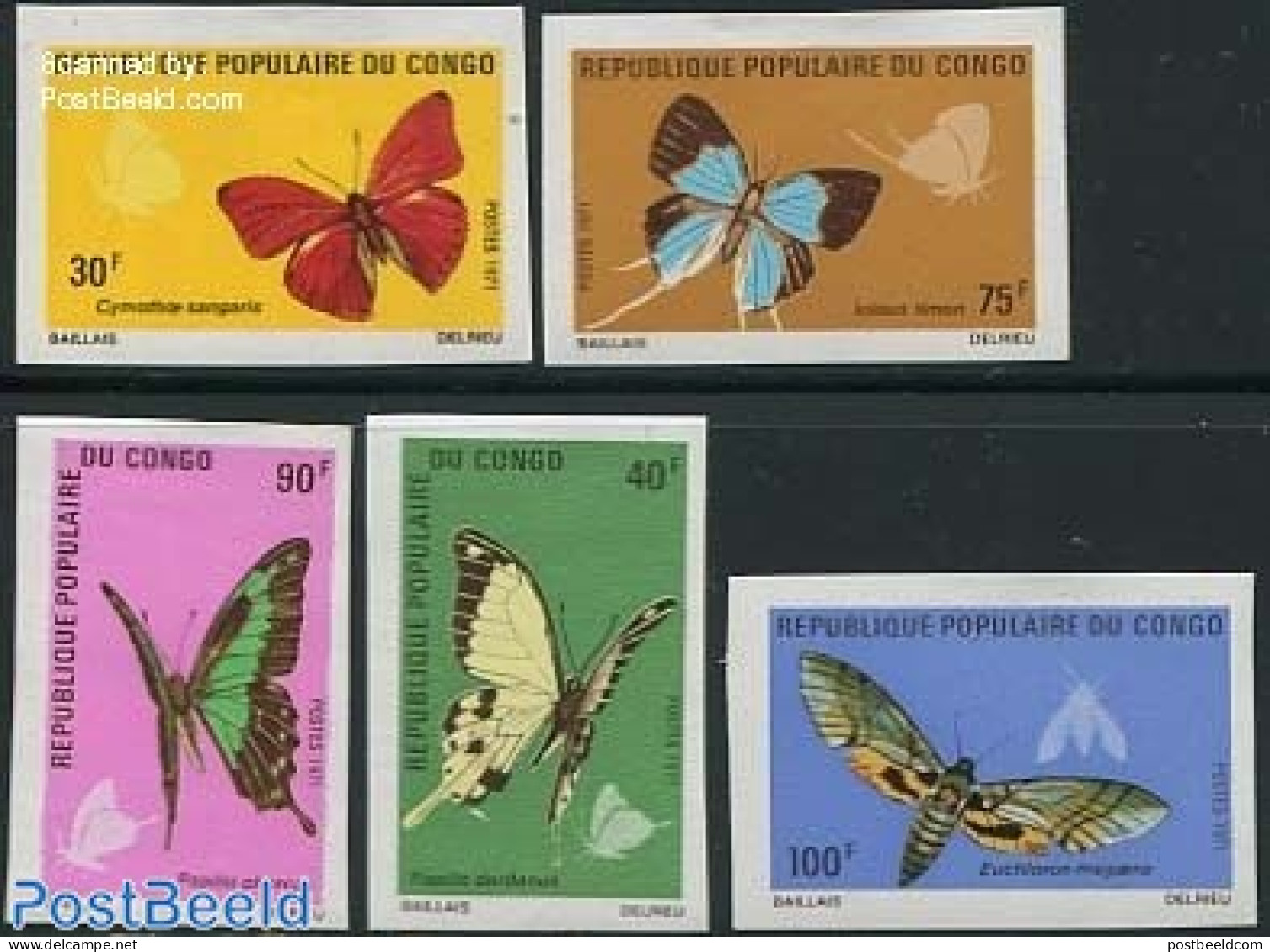 Congo Republic 1971 Butterflies 5v, Imperforated, Mint NH, Nature - Butterflies - Sonstige & Ohne Zuordnung