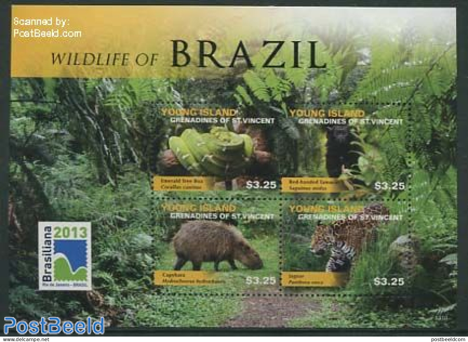 Saint Vincent & The Grenadines 2013 Young Island, Wildlife Of Brazil 4v M/s, Mint NH, Nature - Animals (others & Mixed.. - St.Vincent Und Die Grenadinen