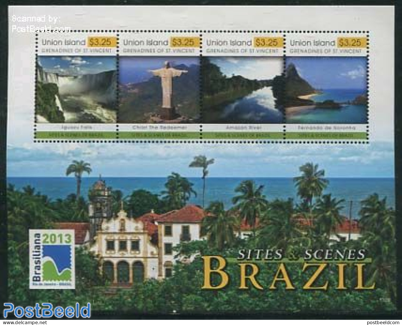 Saint Vincent & The Grenadines 2013 Union Island, Sites & Scenes Of Brazil 4v M/s, Mint NH, Nature - Water, Dams & Fal.. - Beeldhouwkunst