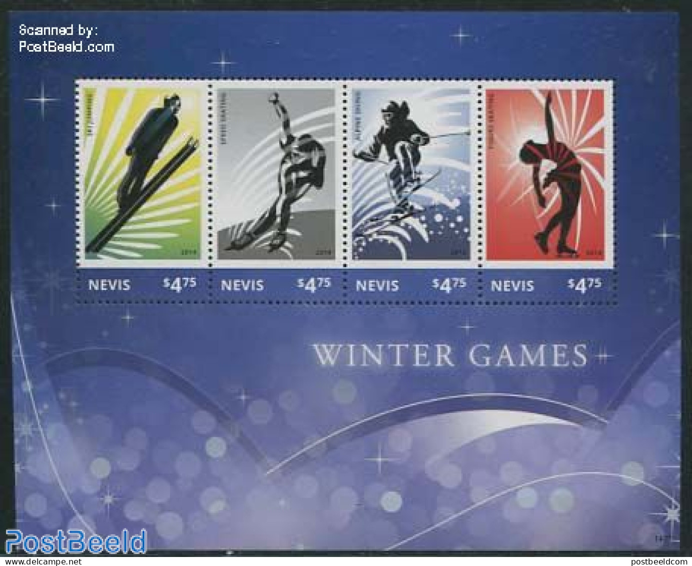 Nevis 2014 Winter Games 4v M/s, Mint NH, Sport - Skating - Skiing - Sci
