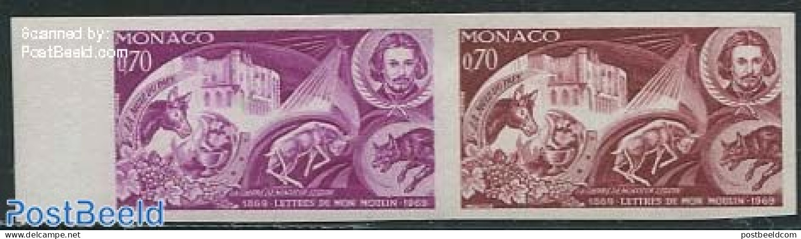 Monaco 1969 Daudet, 70c, 2 Coulour Proofs In Pair, Mint NH, Nature - Various - Animals (others & Mixed) - Horses - Spe.. - Ongebruikt