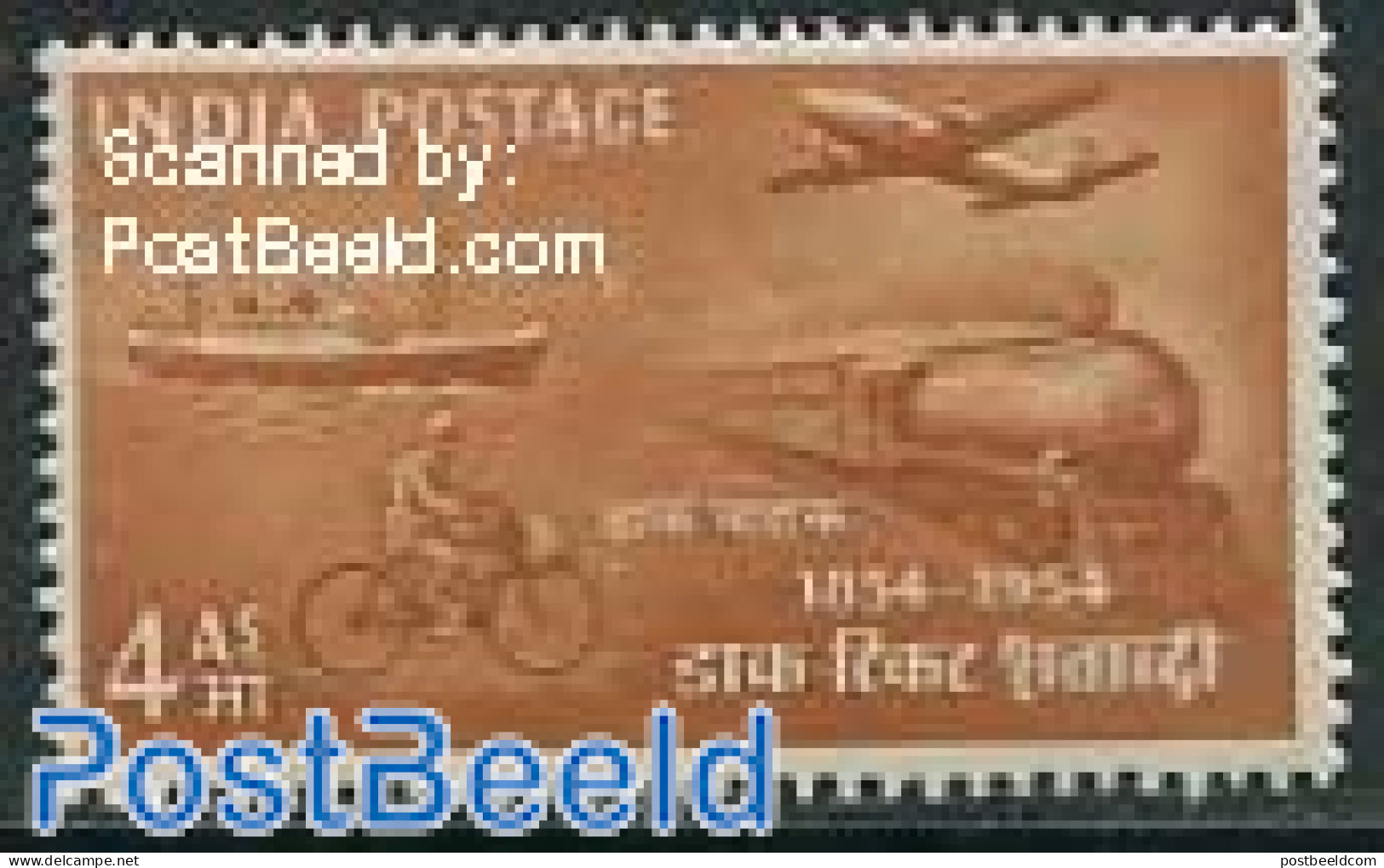 India 1954 4A, Stamp Out Of Set, Mint NH, Transport - Aircraft & Aviation - Ongebruikt