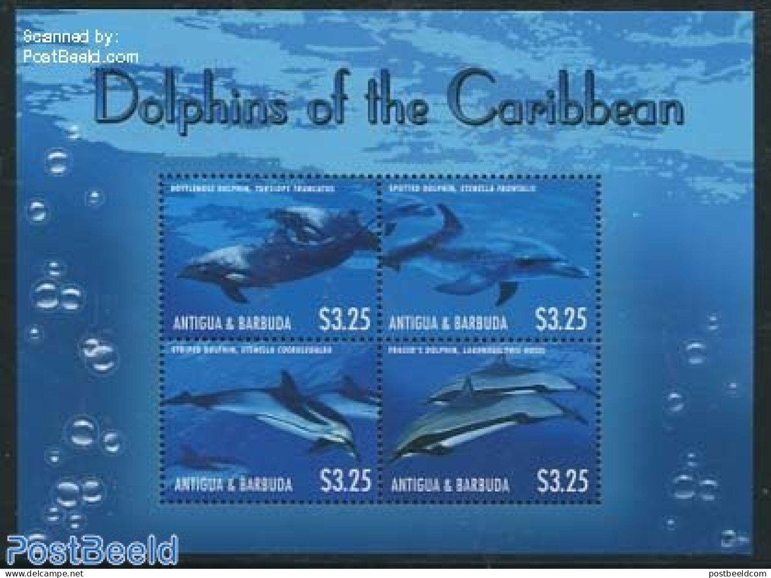 Antigua & Barbuda 2013 Dolphins 4v M/s, Mint NH, Nature - Antigua Y Barbuda (1981-...)