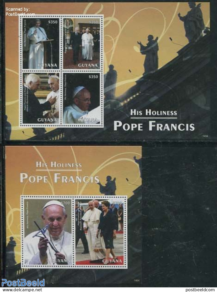 Guyana 2014 Pope Francis 2 S/s, Mint NH, Religion - Pope - Religion - Pausen